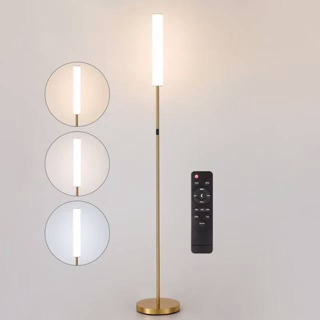 Harper Living Modern Brass LED Floor Lamp with Remote and Touch Control, Dimmable Gold Standing Reading Lamp with White Cylinder Shade – 1