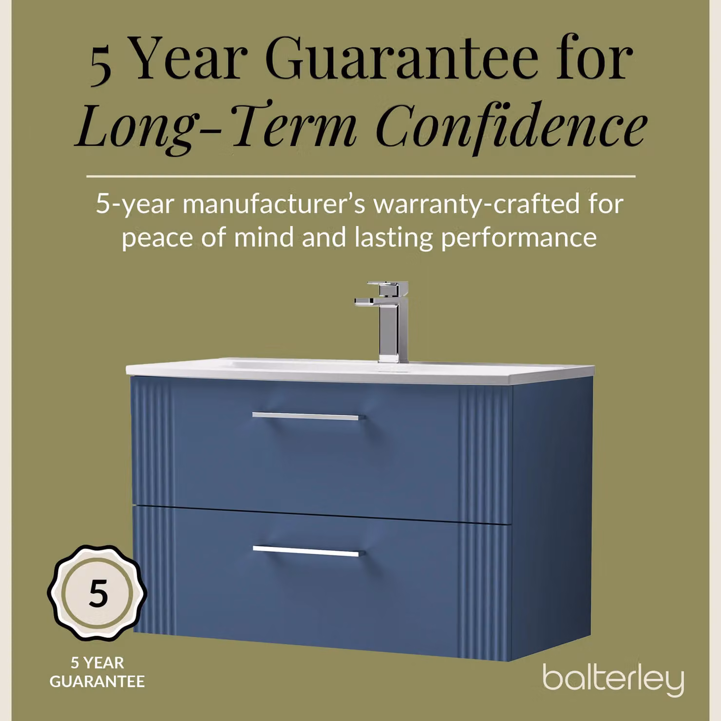 Balterley Wall Hung 2 Drawer Vanity Unit with Curved Basin, Satin Blue, Width: 80 cm – 4