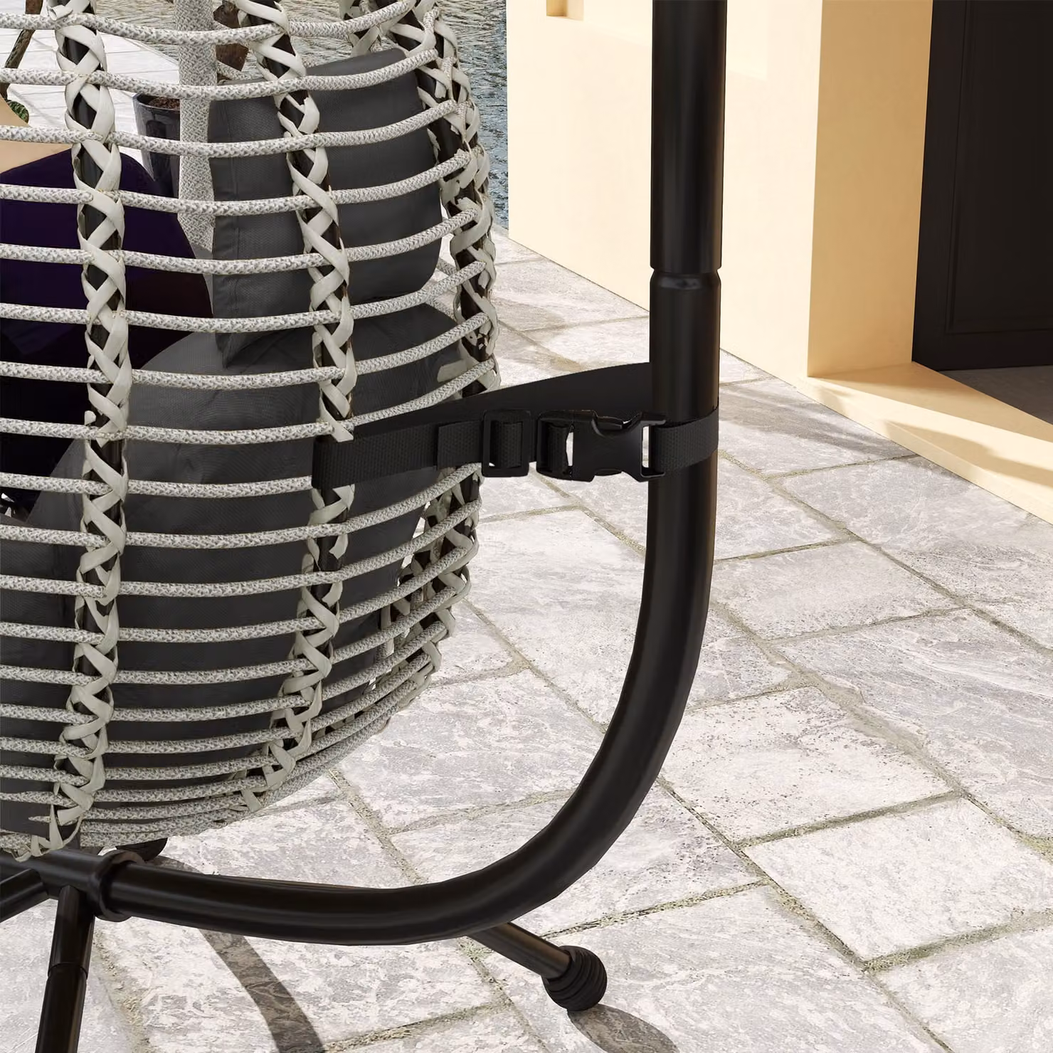 Outsunny Modern Egg Swing Chair with Metal Stand and Padded Cushions in Dark Grey – 8