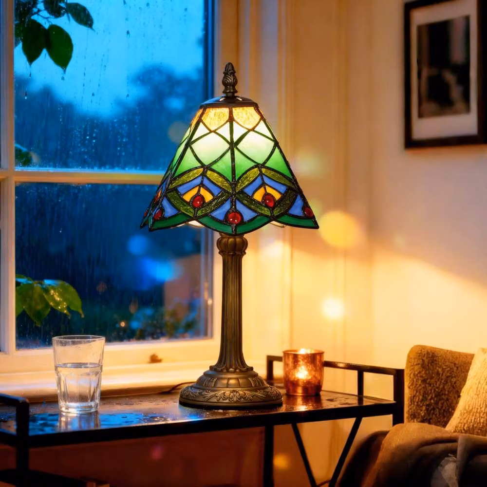 Wyld Haus Mamavi Tiffany Style Table Lamp in Green and Amber with Bronze Tone Base – 3