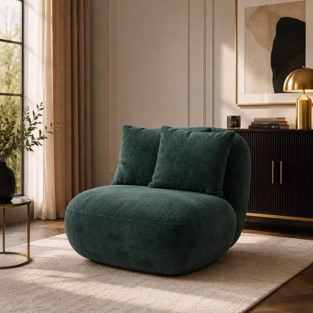 Stratus Interiors Modern Miami Green Bouclé Swivel Lounge Accent Chair