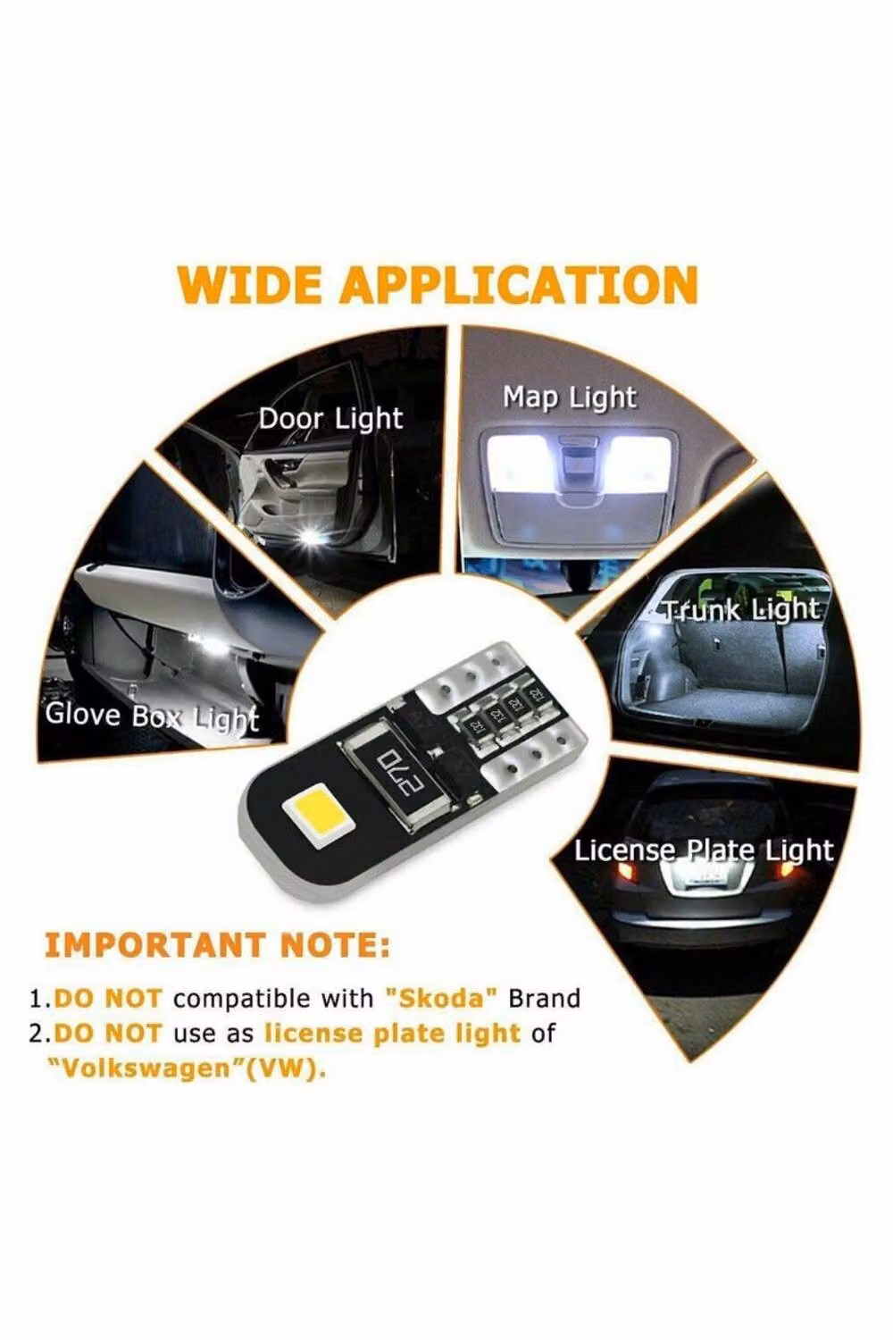 KDMD 2x Canbus Error Free 5W LED Side Mirror Door License Yellow Light Bulbs in Black – 3