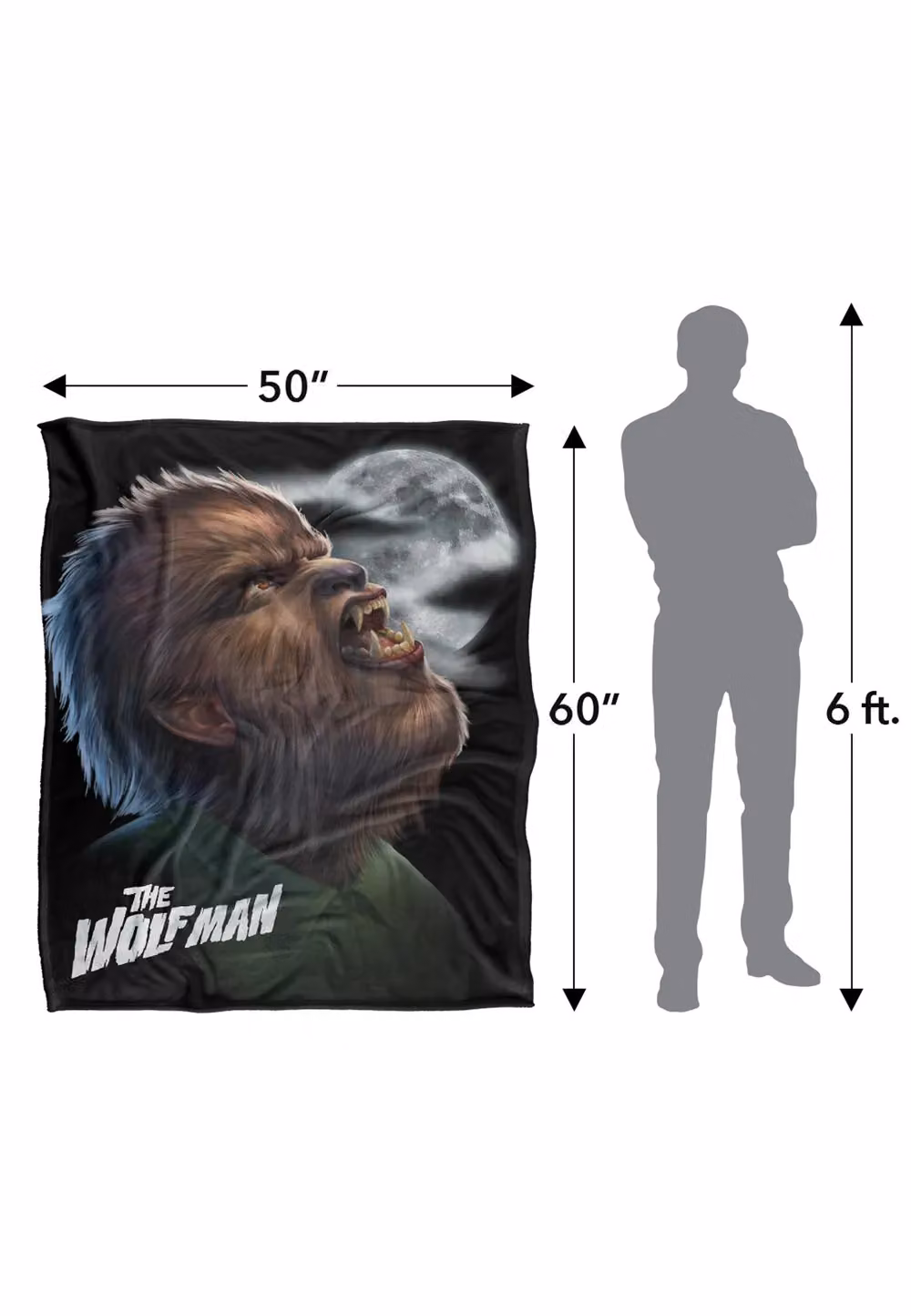 Universal Monsters Werewolf Head Silky Touch Super Soft White Throw Blanket – 3