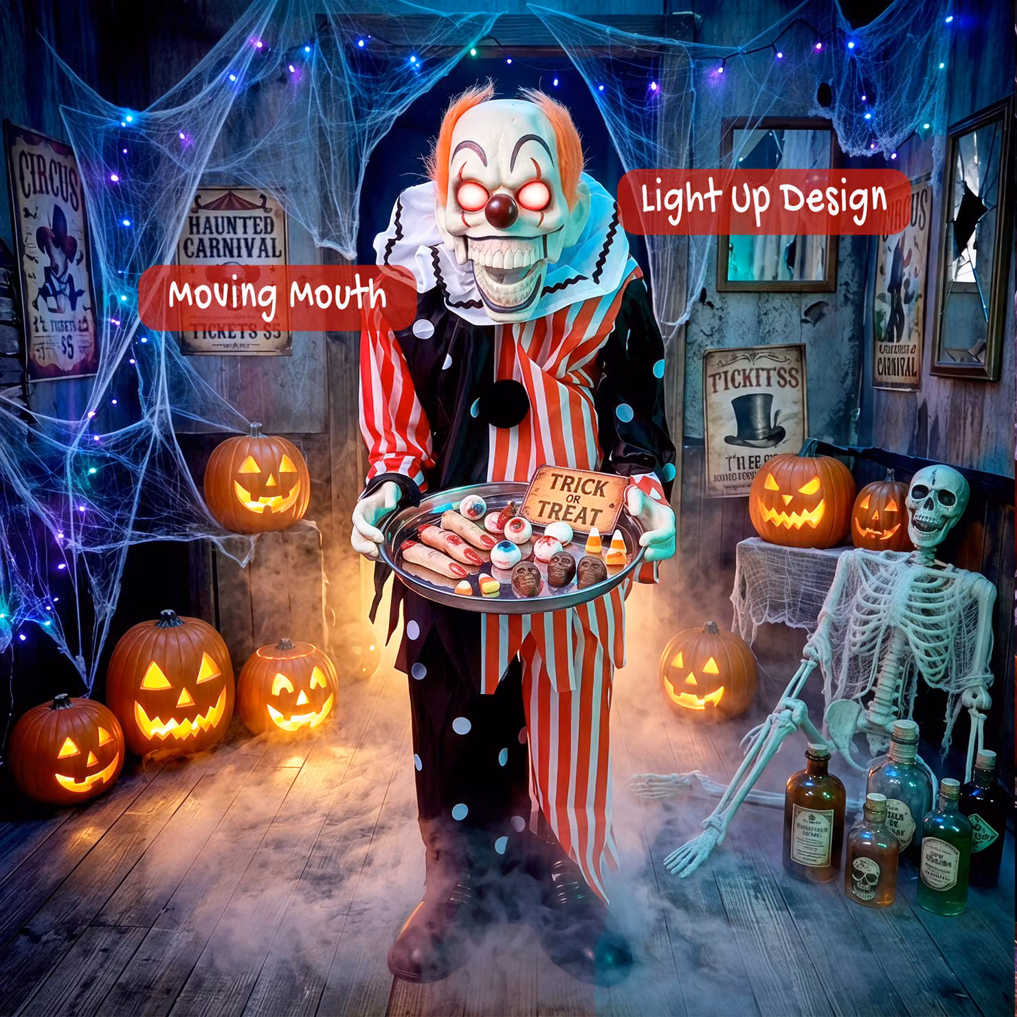 HOMCOM Animated Clown Halloween Decoration with Sound and Touch Activation in Multicolour – 4