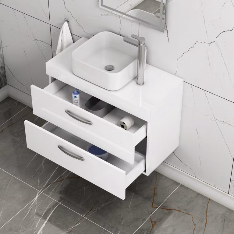 Royal Bathrooms 800mm Wall Hung Gloss White 2 Drawer Vanity Unit with Elena Countertop Basin