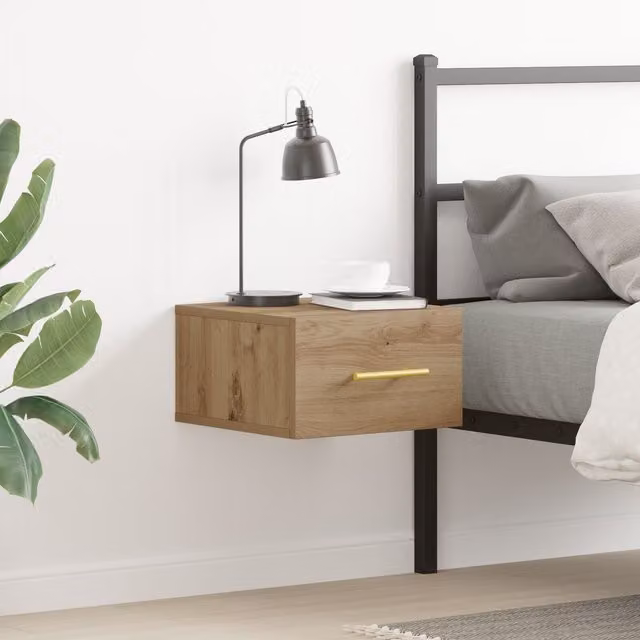 Berkfield Home Artisan Oak Wall-Mounted Bedside Cabinet, Brown, W/D/H: 35 x 35 x 20 cm