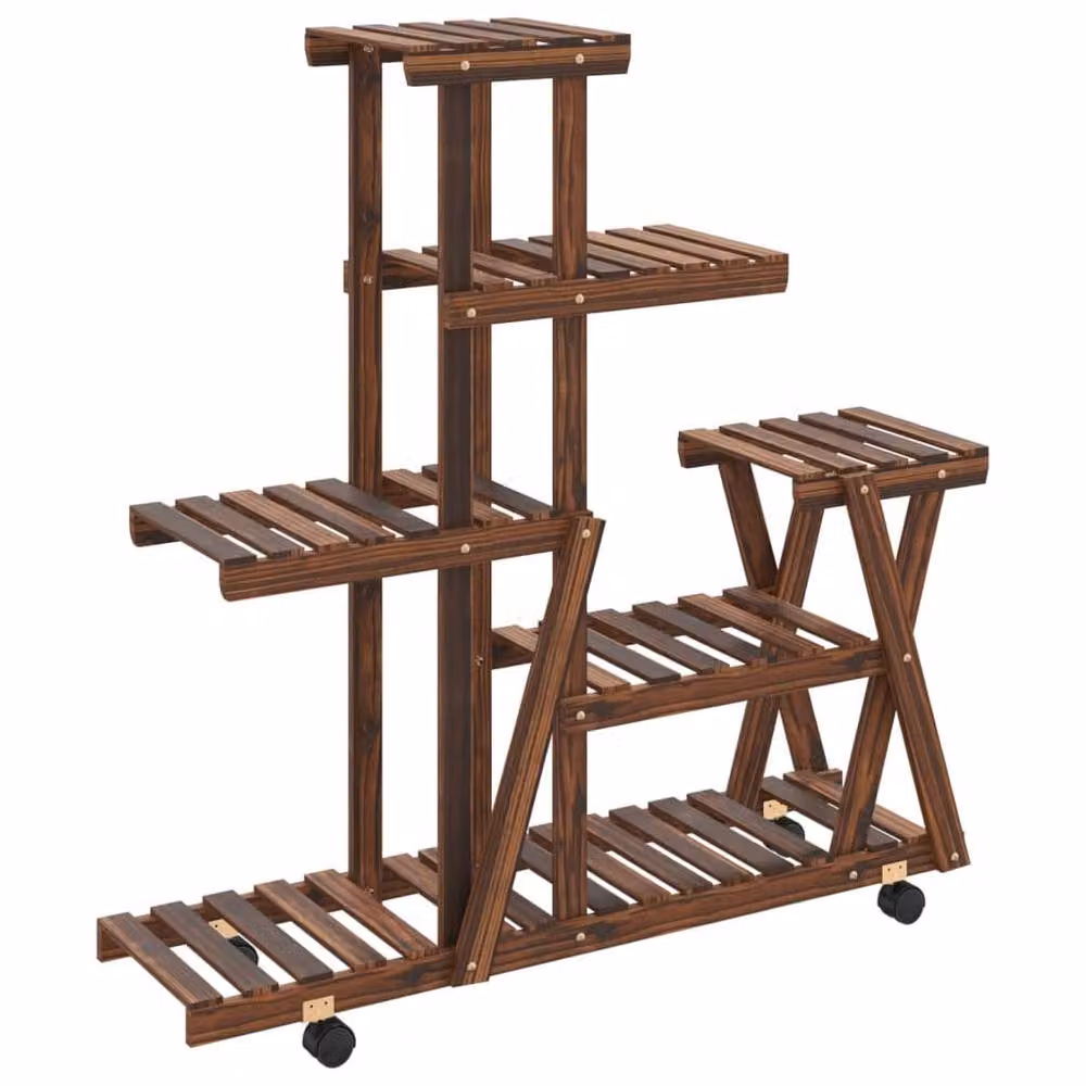 Berkfield Home Retro Wooden Flower Stand with Wheels in Brown, W/D/H: 95 x 25 x 101 cm – 2