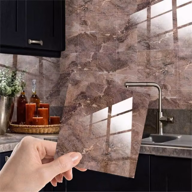 PAWNORA Copper Brown Marble Look Tile Stickers for Walls
