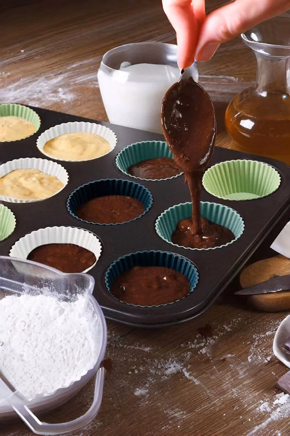 Living and Home 24pcs Reusable Silicone Muffin Baking Cups, Blue Multicolour – 3