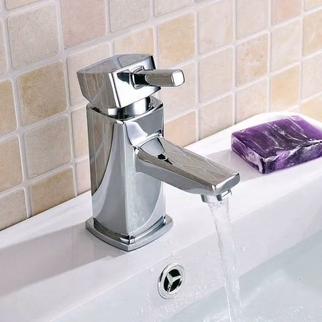 FLAVORA Square Chrome Single Lever Mono Basin Mixer Tap in Metallic Silver