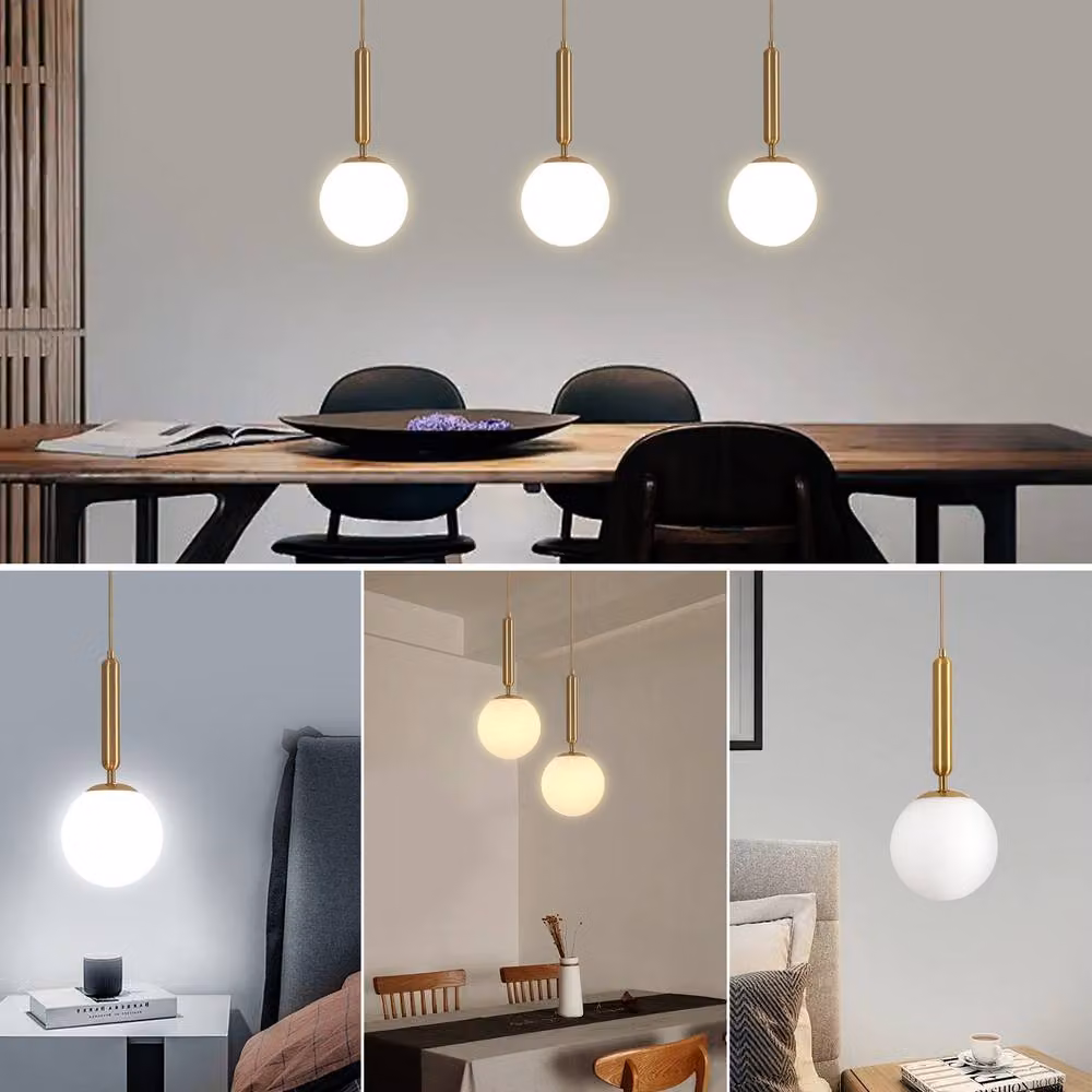 Pheashine Nordic Glass Pendant Light with E27 Base in Gold/Brass, White or Multicolour – 5