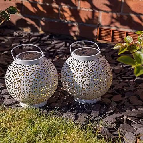 ValueLights Solar White Sphere Hanging Garden Lanterns, Set of 2 – 2