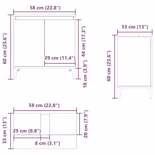 vidaXL Grey Sonoma Sink Cabinet with Hinged Doors, W/D/H: 58 x 33 x 60 cm – 3