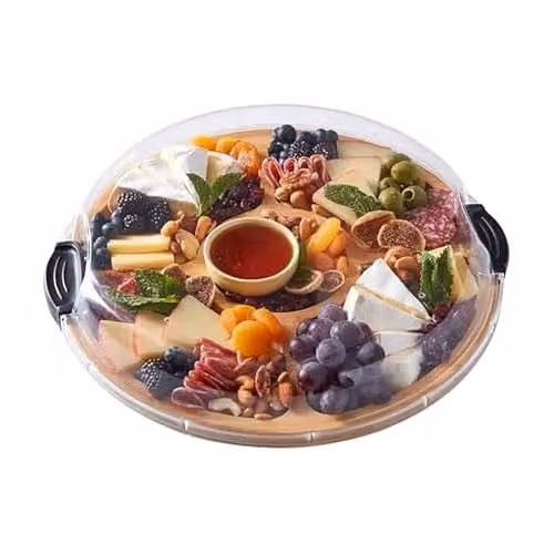 Farberware Multi-Purpose Round Bamboo Snack Board with 5 Dividers and Lid in Brown, Diameter: 35.5 cm – 1