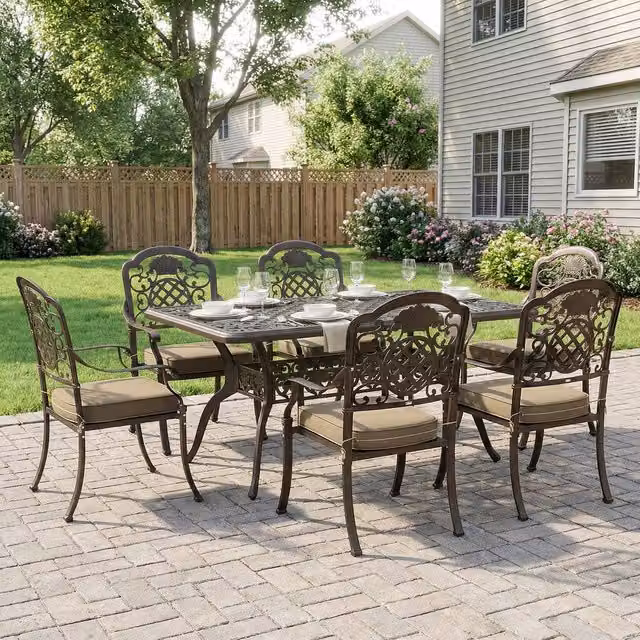 Outsunny Retro Bronze Outdoor Dining Set with Cushions and Parasol Hole, Powder Coated Aluminium, W/D: 150 x 90 cm – 2