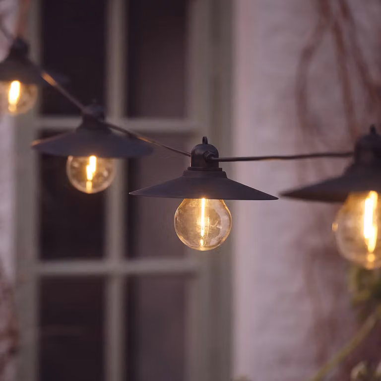 Lights4fun 6 Pack Solar LED Café String Lights with Warm White Glass Spheres