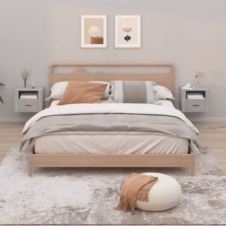 Berkfield Home Elegant Wall-mounted Bedside Cabinets, 2 Pack, Concrete Grey, W: 50 cm, D: 36 cm, H: 40 cm