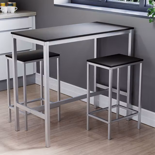 Vida Designs Roslyn 2 Seater Bar Table and Chairs Set in Matt Black