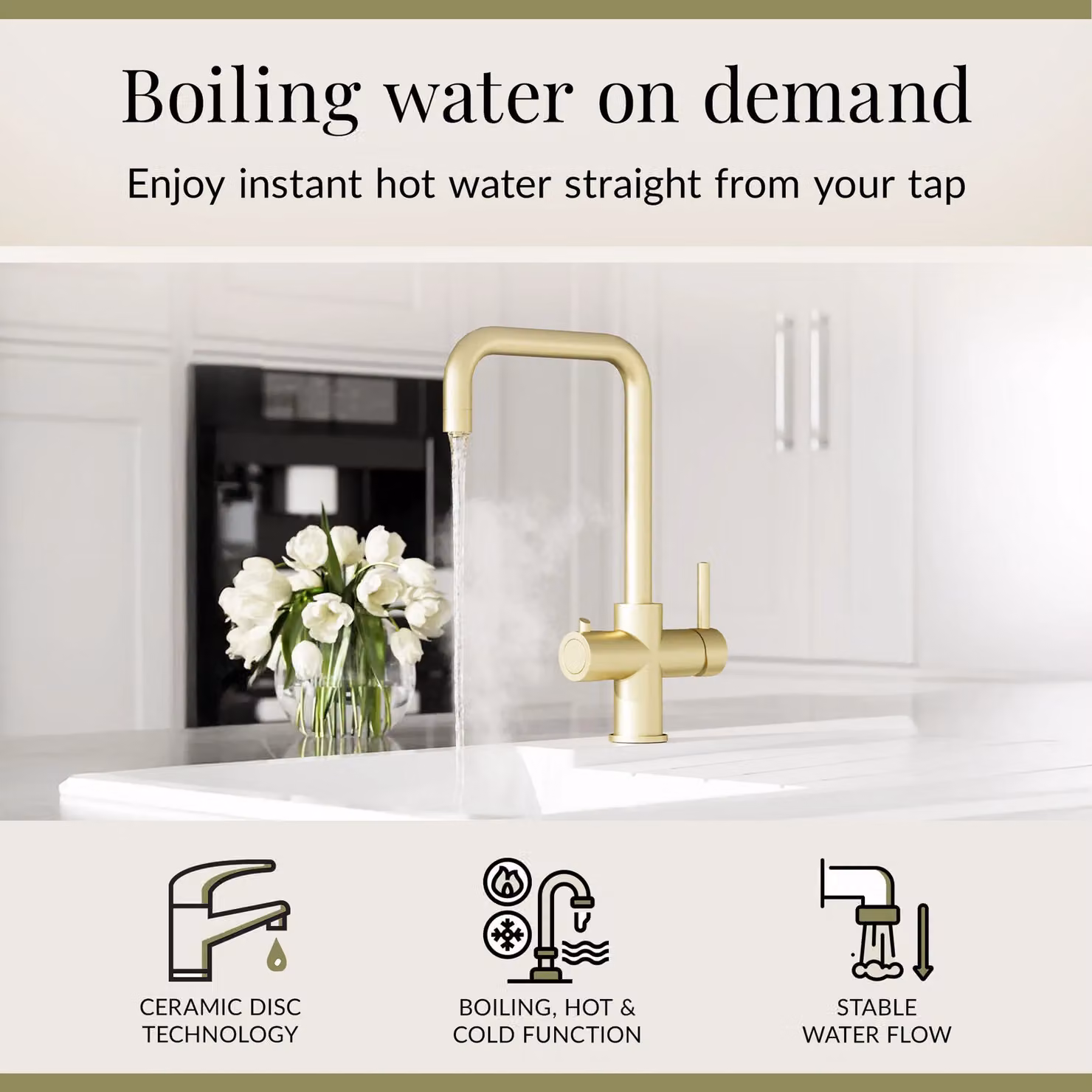 Balterley 3-in-1 Instant Hot Water and Filtered Water Kitchen Sink Tap in Brushed Brass – 2