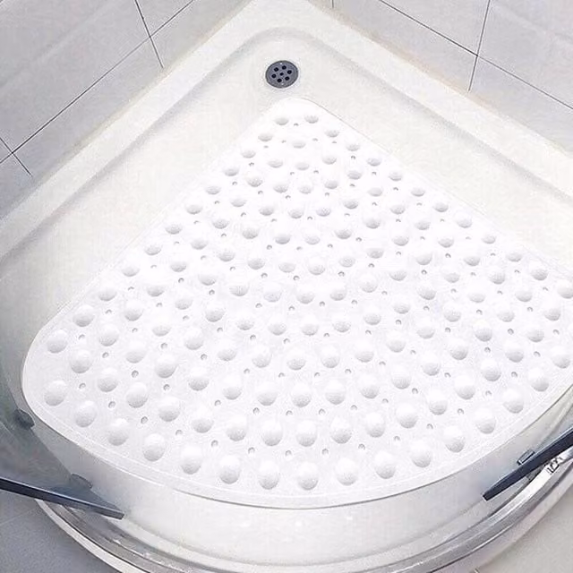 KORVIXA Non-Slip Antibacterial and Mould-Resistant Semicircular Rubber Corner Shower Mat in White