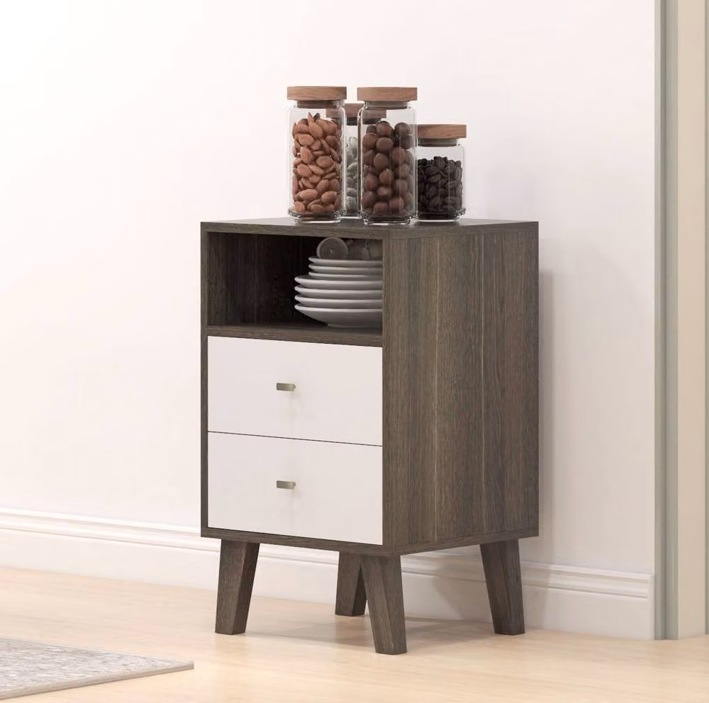STILVORA Grey Bedside Table with 2 Drawers and Shelf – 2