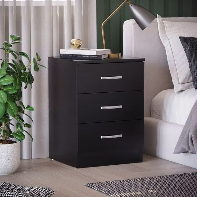HD Designs Riano 3 Drawer Bedside Cabinet in Black