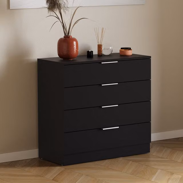 Vida Designs Trega 4 Drawer Chest of Drawers, Black