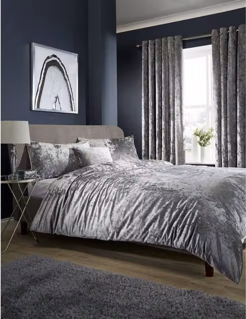 NewEdgeBlinds Silver Plain Velvet Duvet Cover, W: 180 cm x H: 200 cm