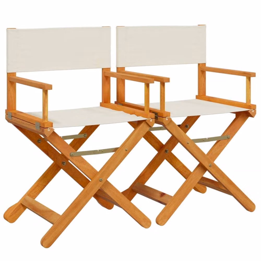 Berkfield Home Set of 2 Folding Acacia Wood Director Chairs with Armrests in Cream White Fabric – 2