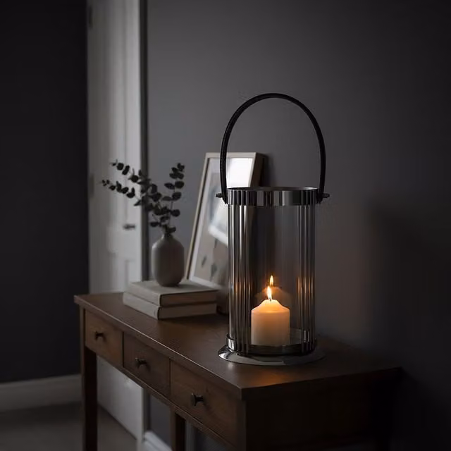 Orsina Modern Silver Metal and Glass Tabletop Pillar Lantern