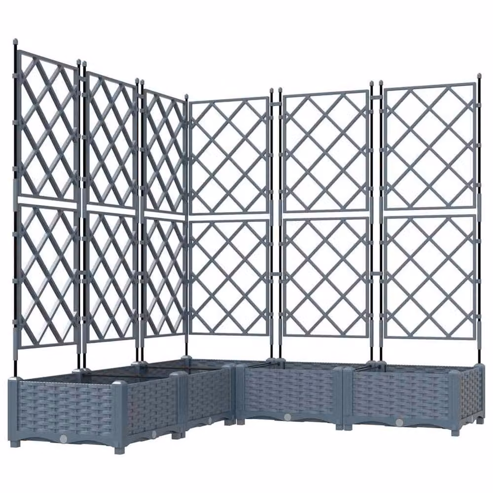 Berkfield Home Beautiful Garden Planter with Trellis, 5 Piece Set, Light Grey, W/D/H: 120 x 120 x 12 cm – 3