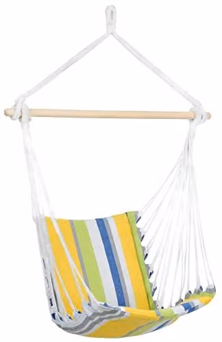 Amazonas Beliza Hanging Chair in Yellow Multicolour Striped Cotton and Birch Wood – 1