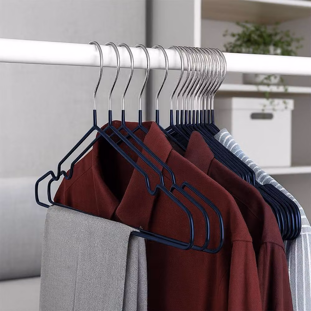 Keplin 20 Pack Heavy Duty Non-Slip Rubber Coated Metal Clothes Hangers in Blue – 6