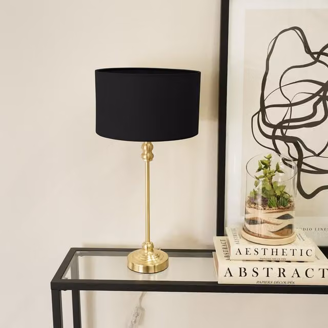 ValueLights Maggie Gold Table Lamp with Black Fabric Drum Shade