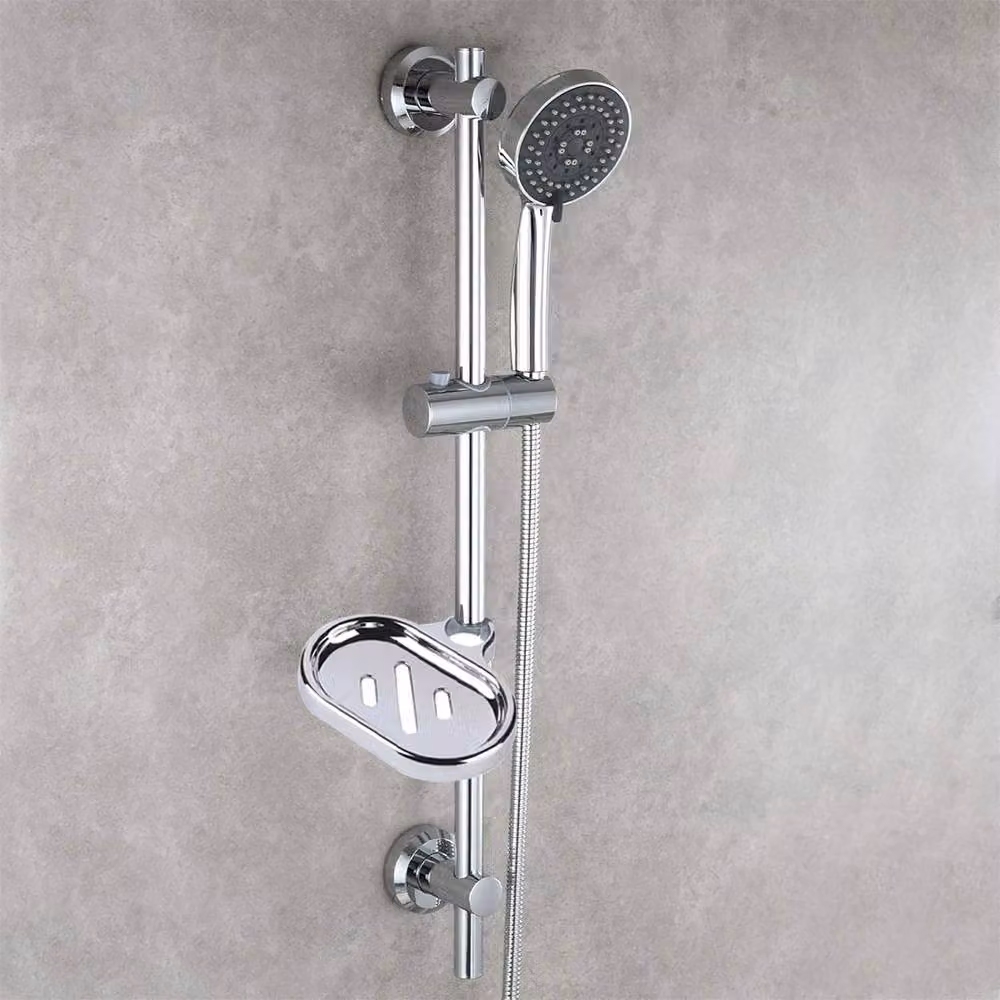 SPETLEK Adjustable Shower Riser Rail Kit with Hand Shower, Soap Holder and 1.5m Hose in Silver Chrome – 2