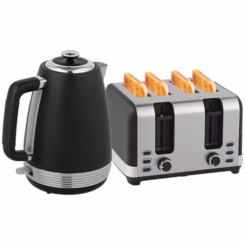 HOMCOM Stainless Steel Kettle and 4 Slice Toaster Set in Black and Silver Tone