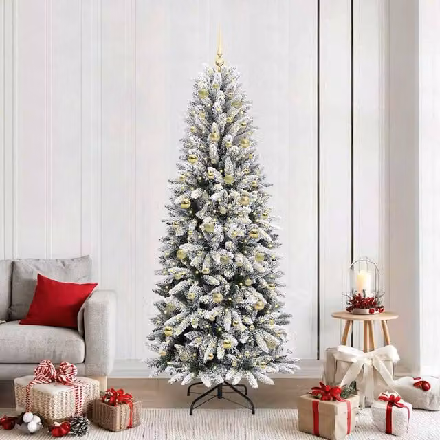 Berkfield Home Artificial Christmas Tree with 300 LEDs in Green and White, W/D/H: 78 x 78 x 210 cm – 1