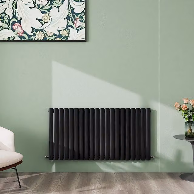 AicaBathroom Horizontal Oval Column Single Steel Radiator in Black, W: 118 cm, H: 60 cm