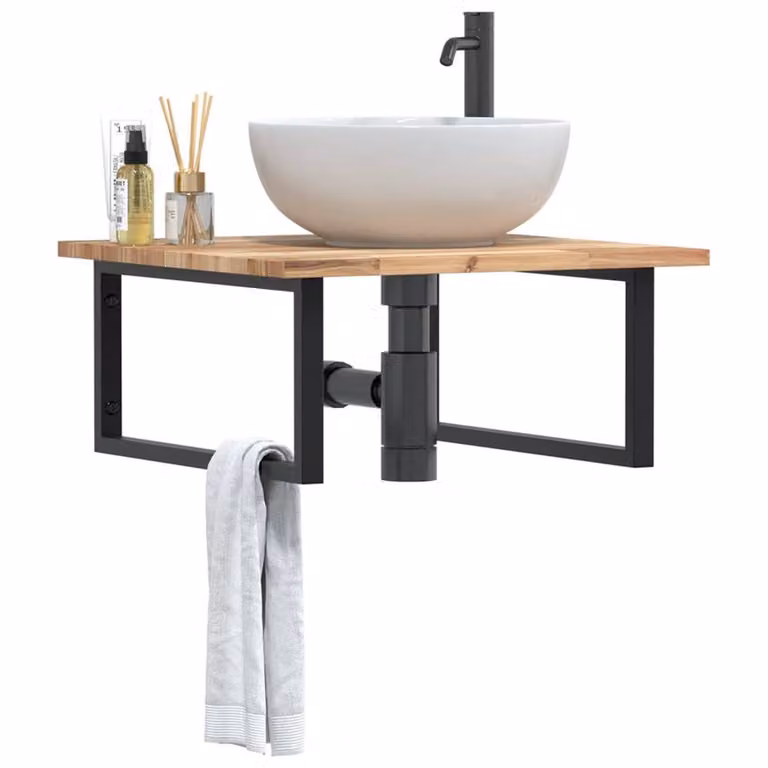 Berkfield Home Elegant Wall Mounted Basin Shelf in Brown Acacia Wood and Steel