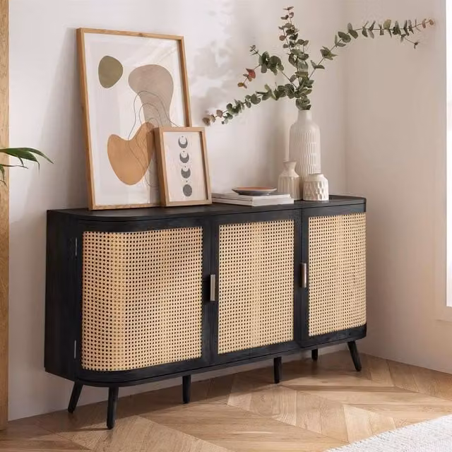 Birlea Noah 3 Door Rattan and Wood Sideboard in Black