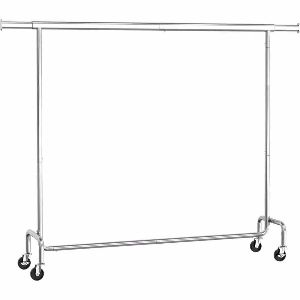 The Bazaarist Heavy Duty Rolling Clothes Rack Adjustable Metal Garment Rail, Silver – 2