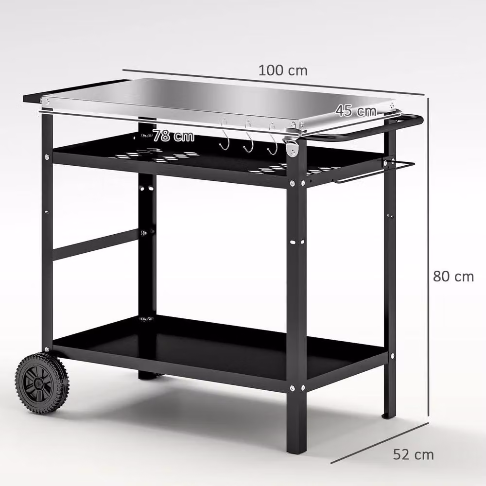 Outsunny BBQ Trolley Cover in Black with Stainless Steel Top and Wheels, W/D/H: 78 x 45 x 80 cm – 3