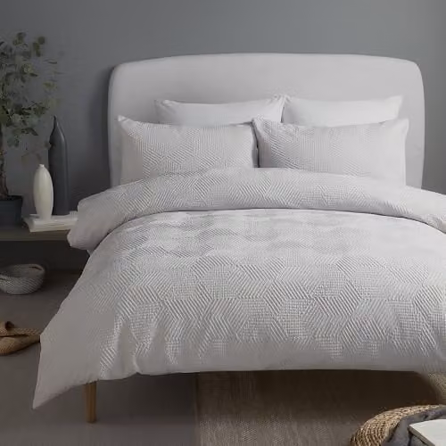 Ulster Weavers Serene Grey Embossed Geometric Duvet Cover and Pillowcase Set, W/D/H: 200 x 200 cm – 1