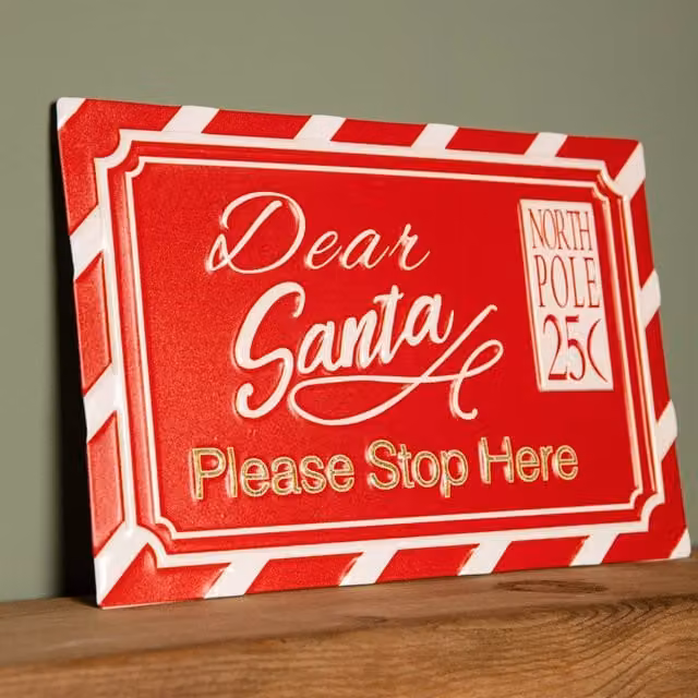 Samuel Alexander Red and White Dear Santa Stop Here Hanging Metal Christmas Decoration, 29 cm