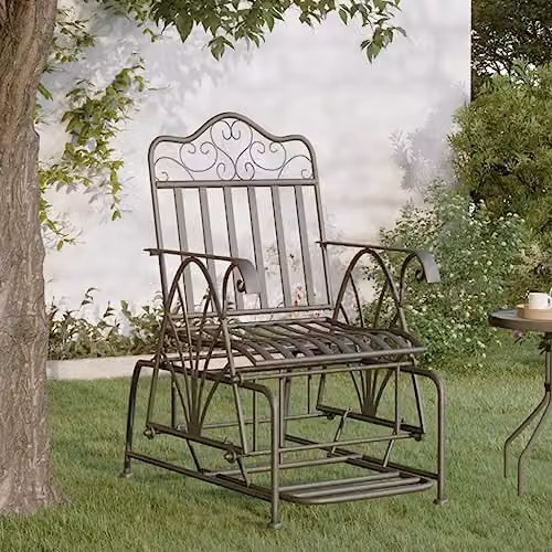 vidaXL Glider Bench with Armrests in Black Matt Steel – 2