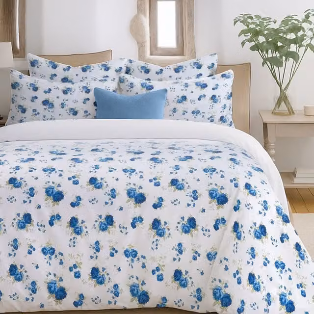 Florelle Blue Floral Winter Duvet Cover and Pillowcase Set, W: 180 cm, L: 200 cm