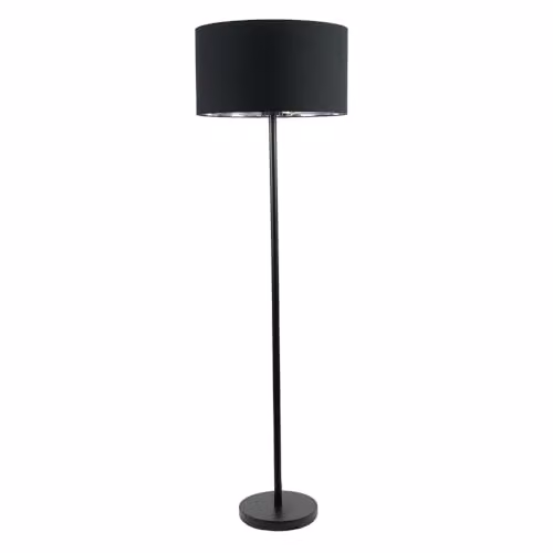 ValueLights Charlie Modern Black Painted Stem Floor Lamp with Chrome Inner Shade and Warm White Bulb – 1
