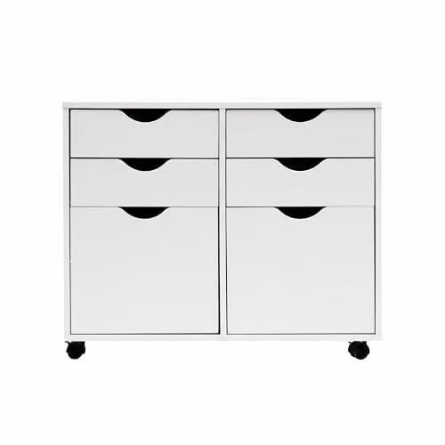MMT Furniture Designs Ltd White Wooden Mobile Filing Cabinet with 4 Drawers and 2 Cupboards, H 80 x W 40 x D 27 cm