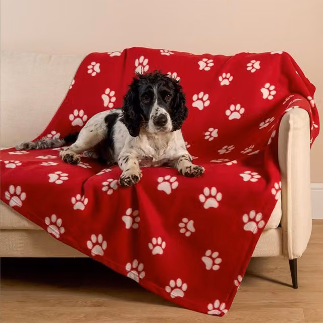 OHS Red Paw Print Polar Fleece Microfibre Throw