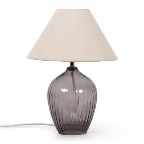ValueLights Grey Glass Base Table Lamp with Fabric Tapered Lampshade and Warm White LED Bulb